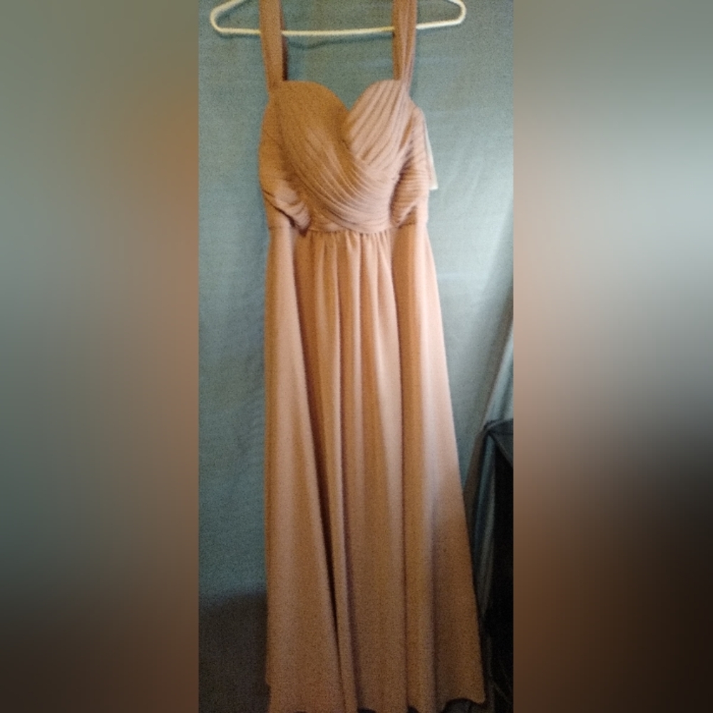 JJ House Elegant Tan Evening Floor Length Gown
